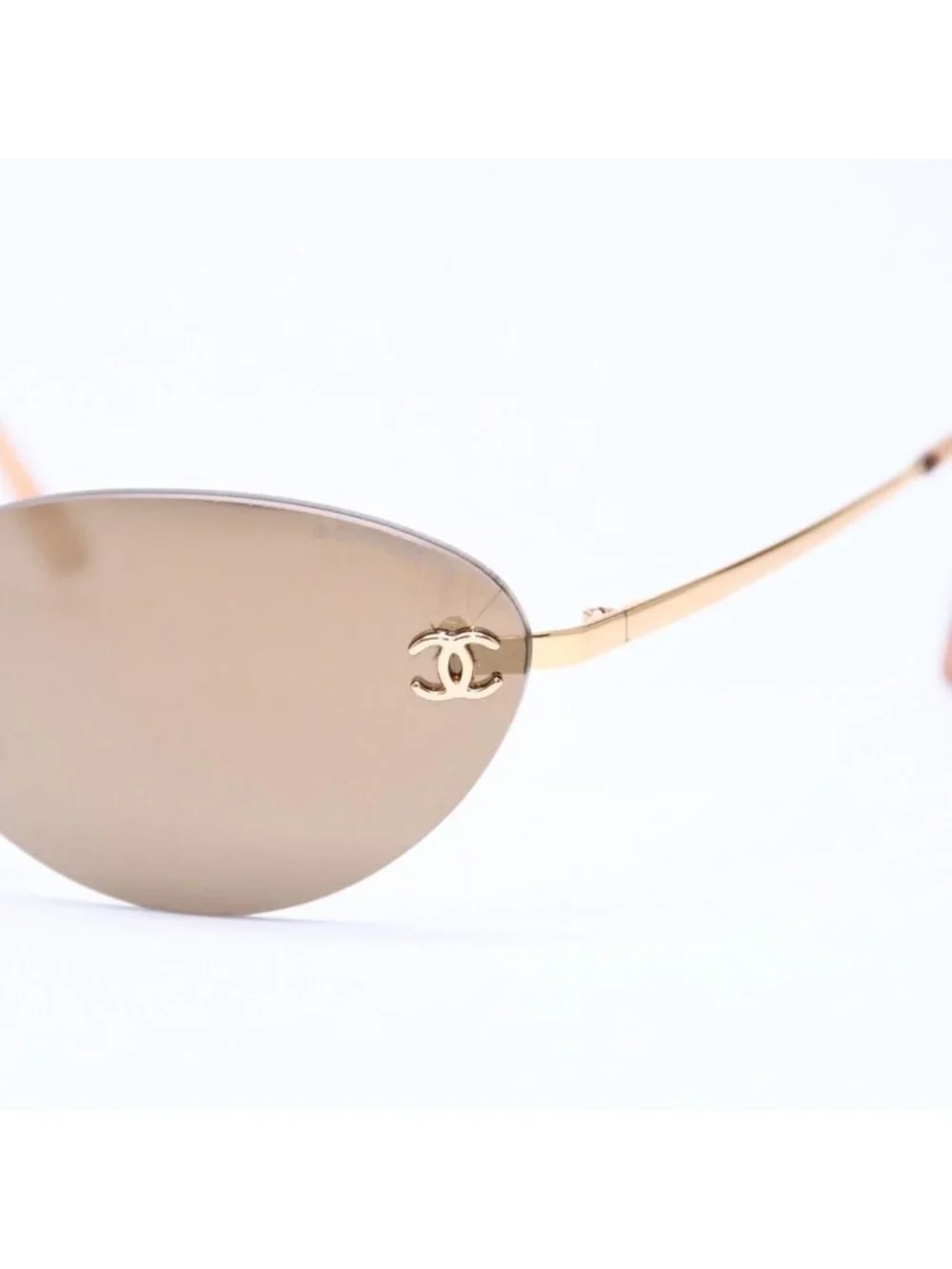 Chanel Rimless Sunglasses Eyewear CC Logo Gold